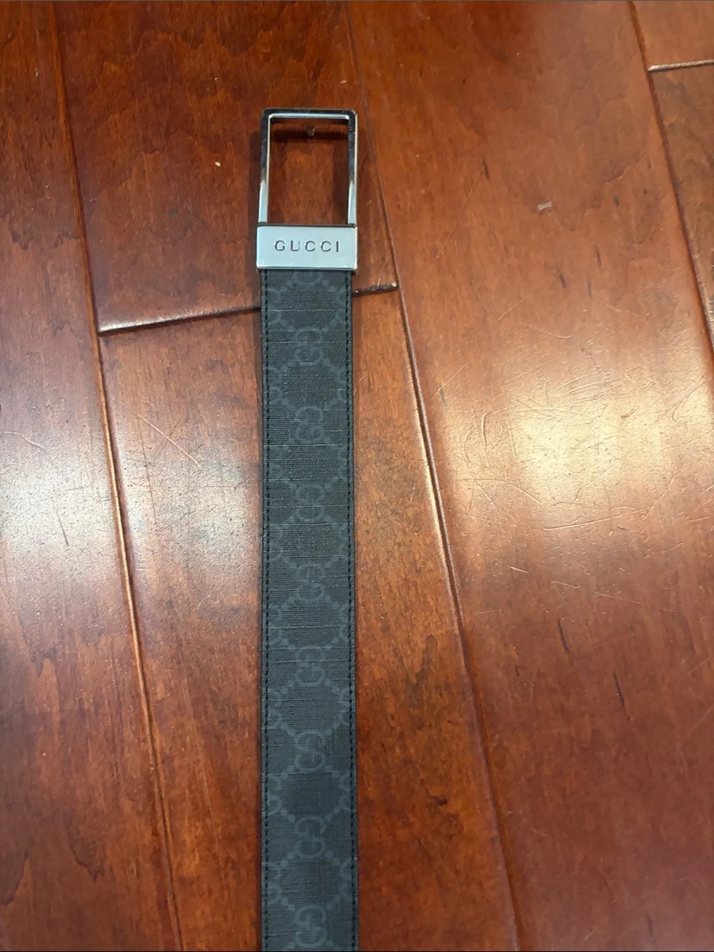 Gucci Men's Gray GG Canvas Belt with Silver Buckle